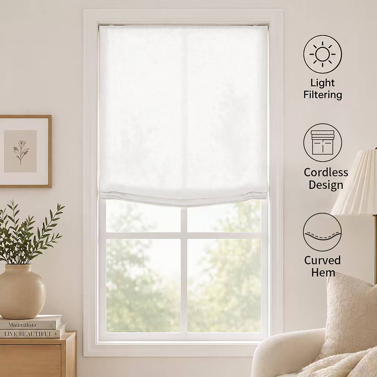 Linen Relaxed Roman Shade : Natural / 48"W x 64"L