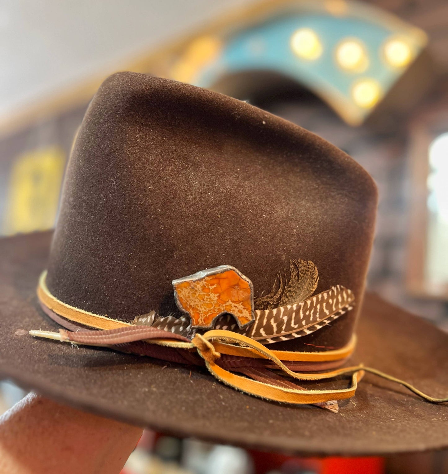 Rusty Orange Soldered Stone Hat Pin Western Hat Bar