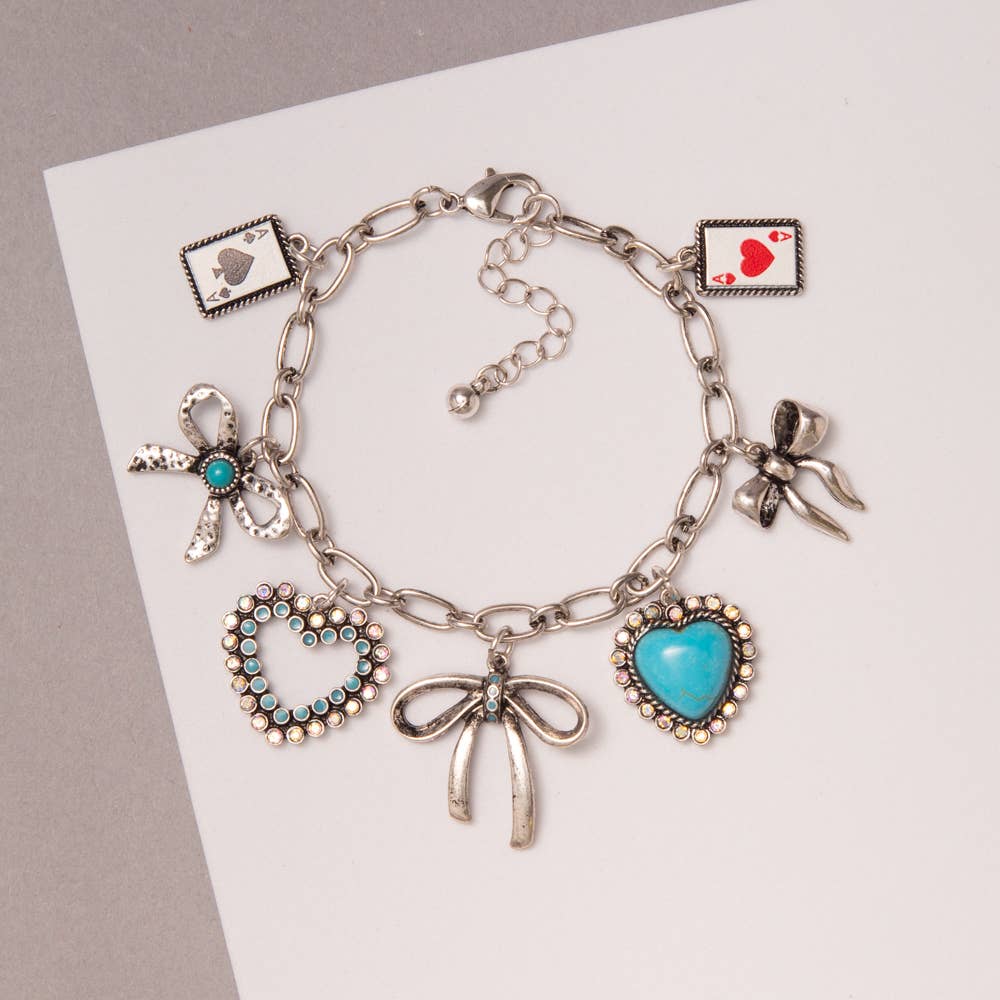 Western Multi-Charm with Heart and Bows Bracelet