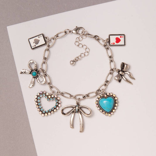Western Multi-Charm with Heart and Bows Bracelet