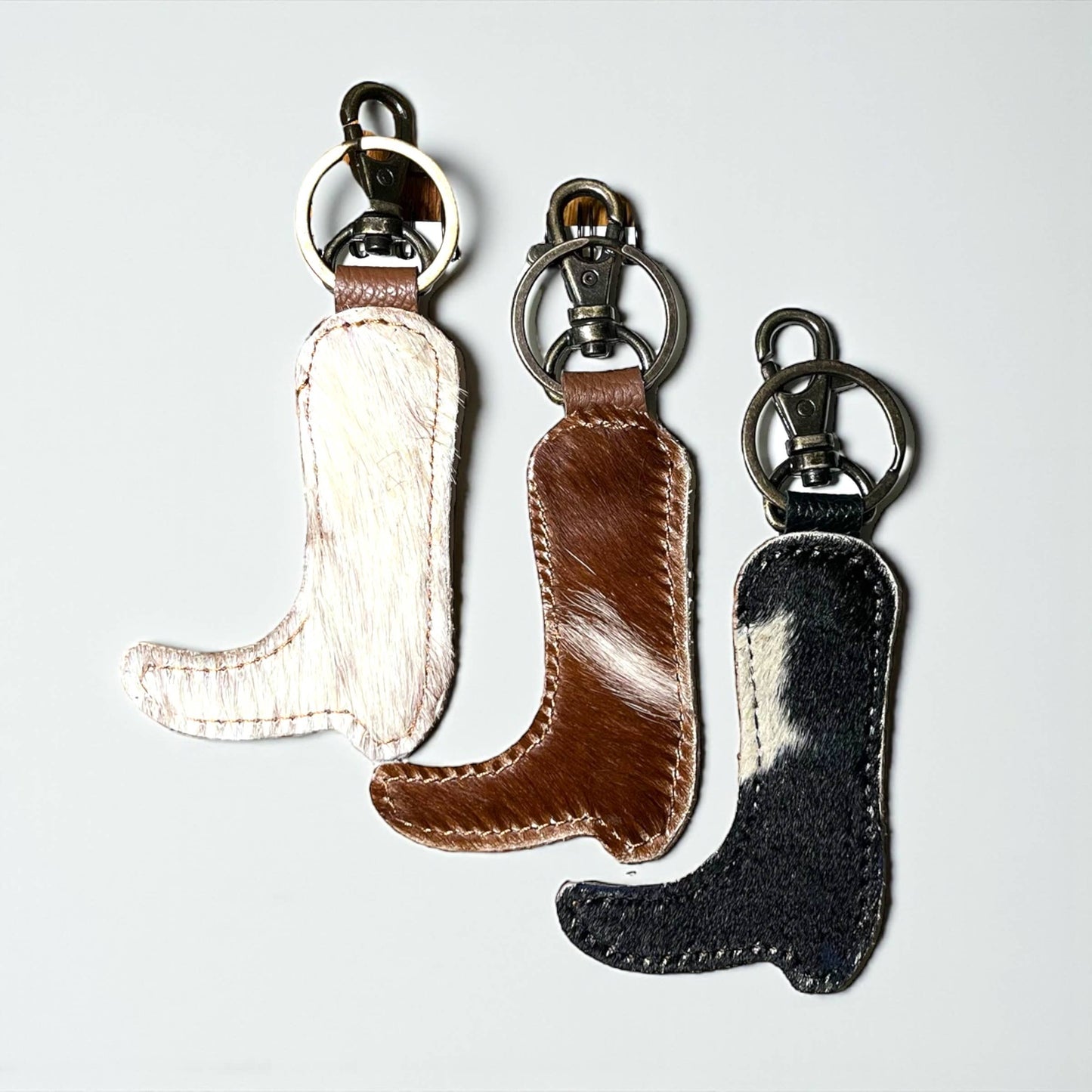 Cowgirl Tooled Leather & Cowhide Keychain 