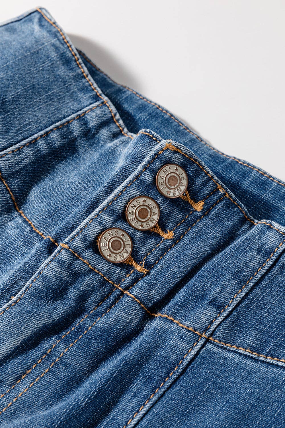 Sail Blue High Waist Button Fly Seamed Raw Hem Flare Jeans: Sail Blue / 71%Cotton+27.5%Polyester+1.5%Elastane / 16
