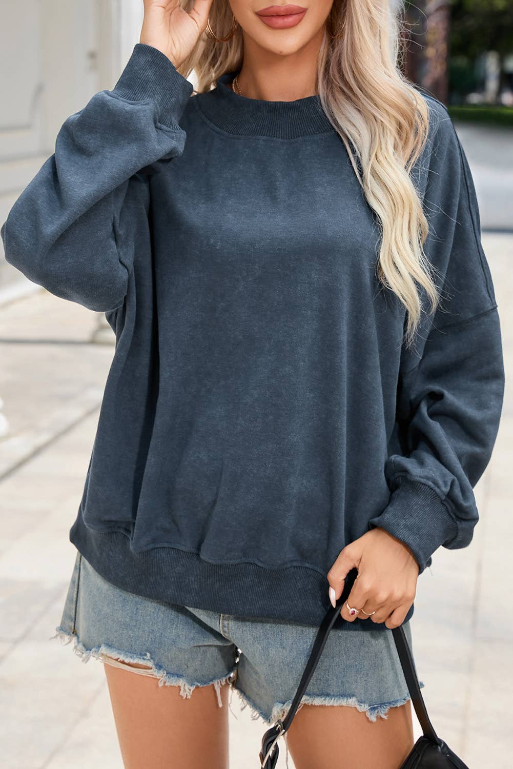 Solid Color Drop Shoulder Crew Neck Pullover Sweatshirt: Red / 75%Polyester+25%Cotton / XL