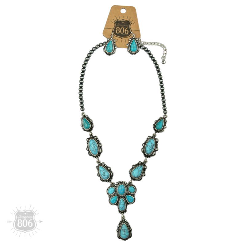 Blue Turquoise Concho Necklace Set