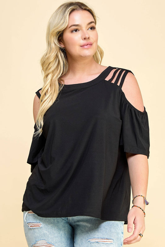 PLUS SIZE CAGE COLD SHOULDER TOP