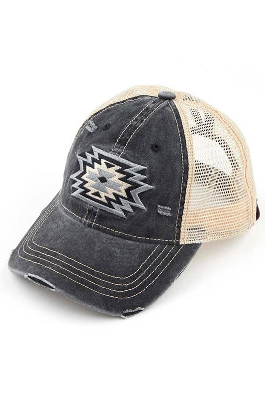 Aztec Patch Embroidery Mesh Pony Cap: