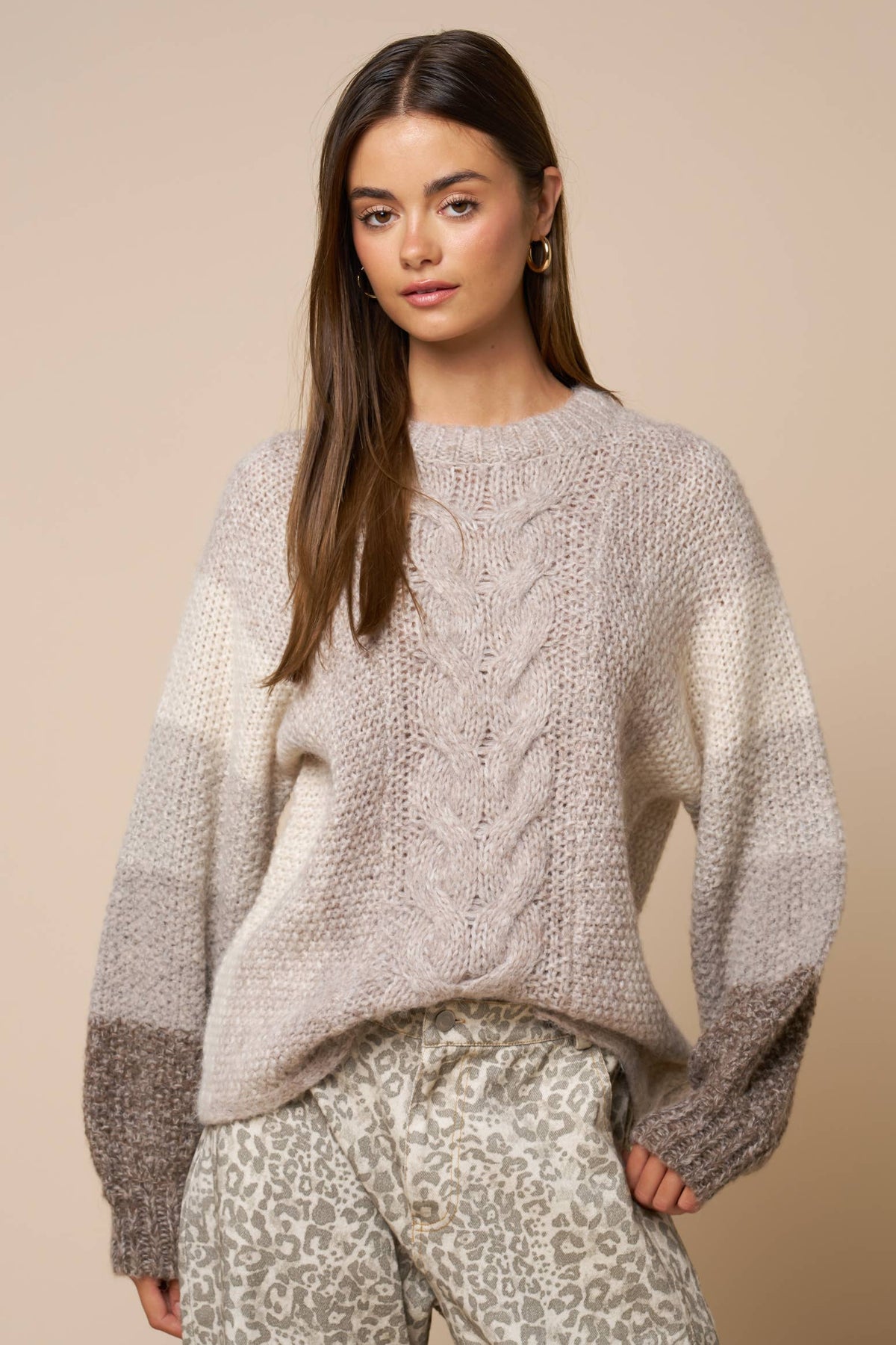 Color Block Cable Knit Sweater