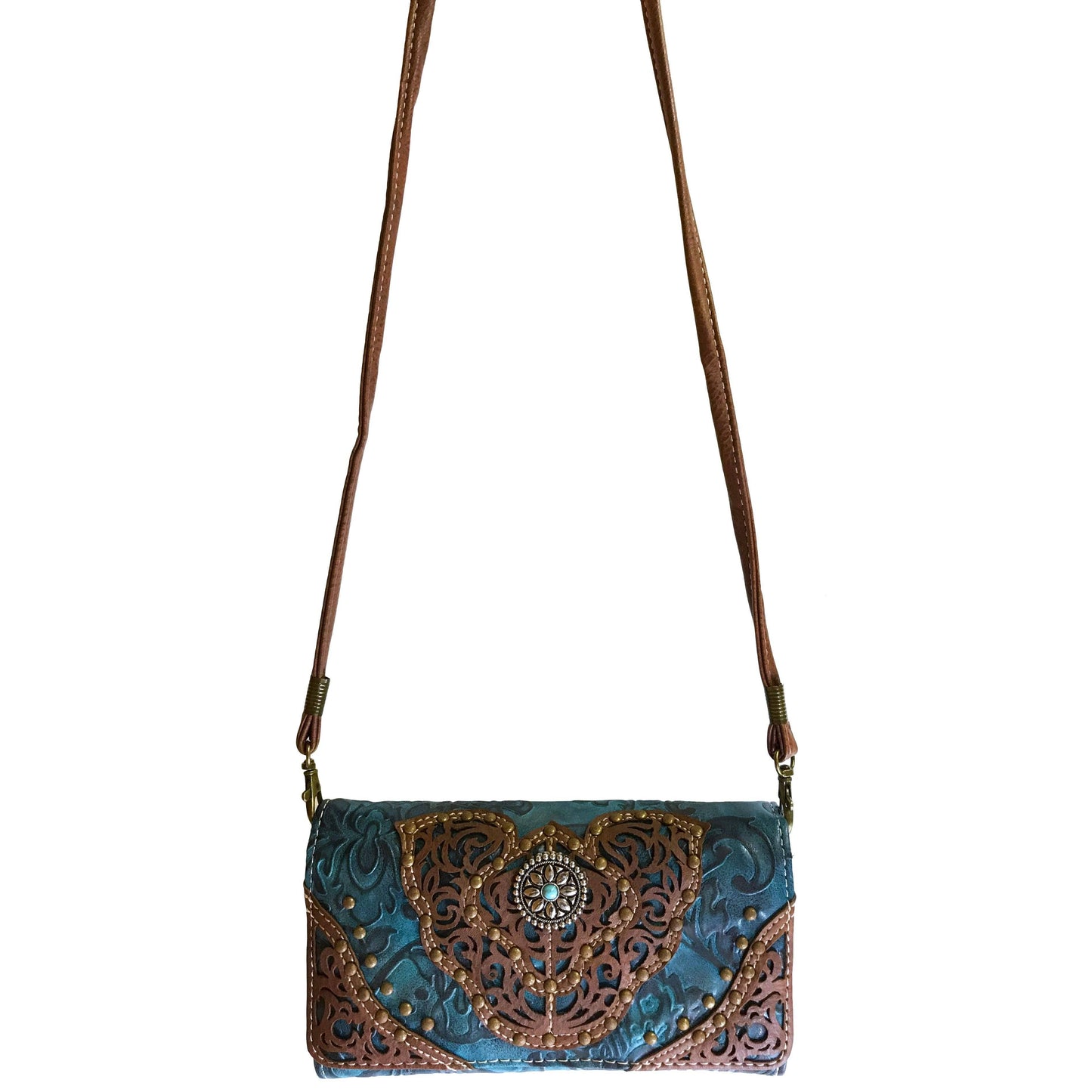Floral Damask Medallion Crossbody Wallet