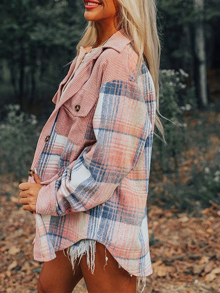 Patchwork Corduroy Oversized Shacket