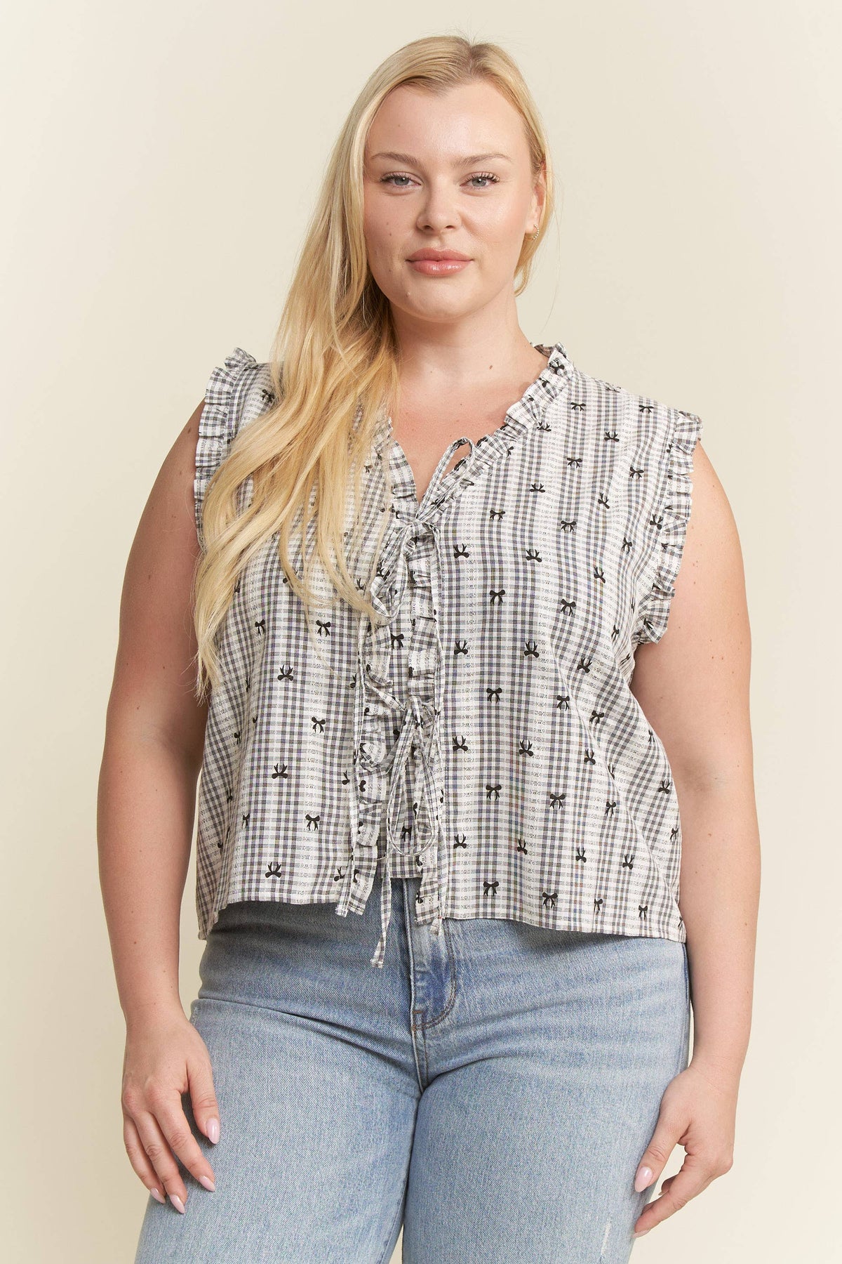 PLAID TIE FRONT TOP