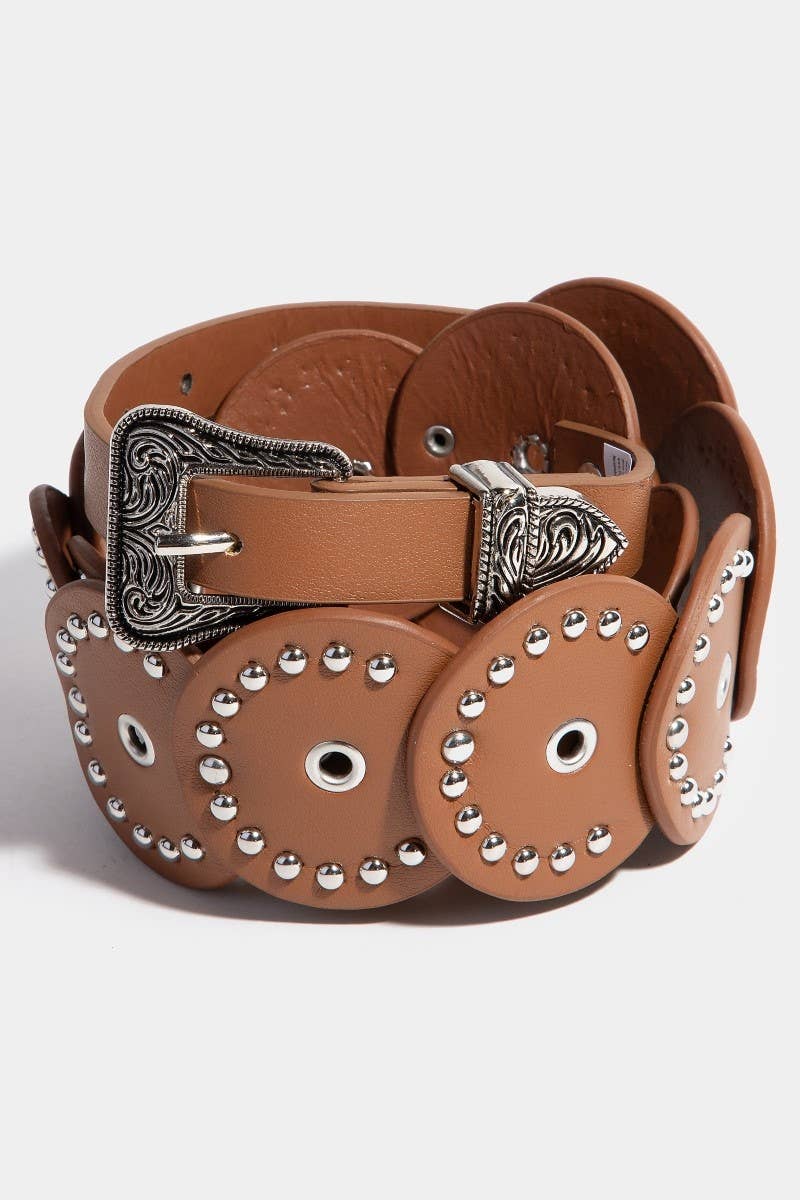 Studded Discs Vegan Leather Belt