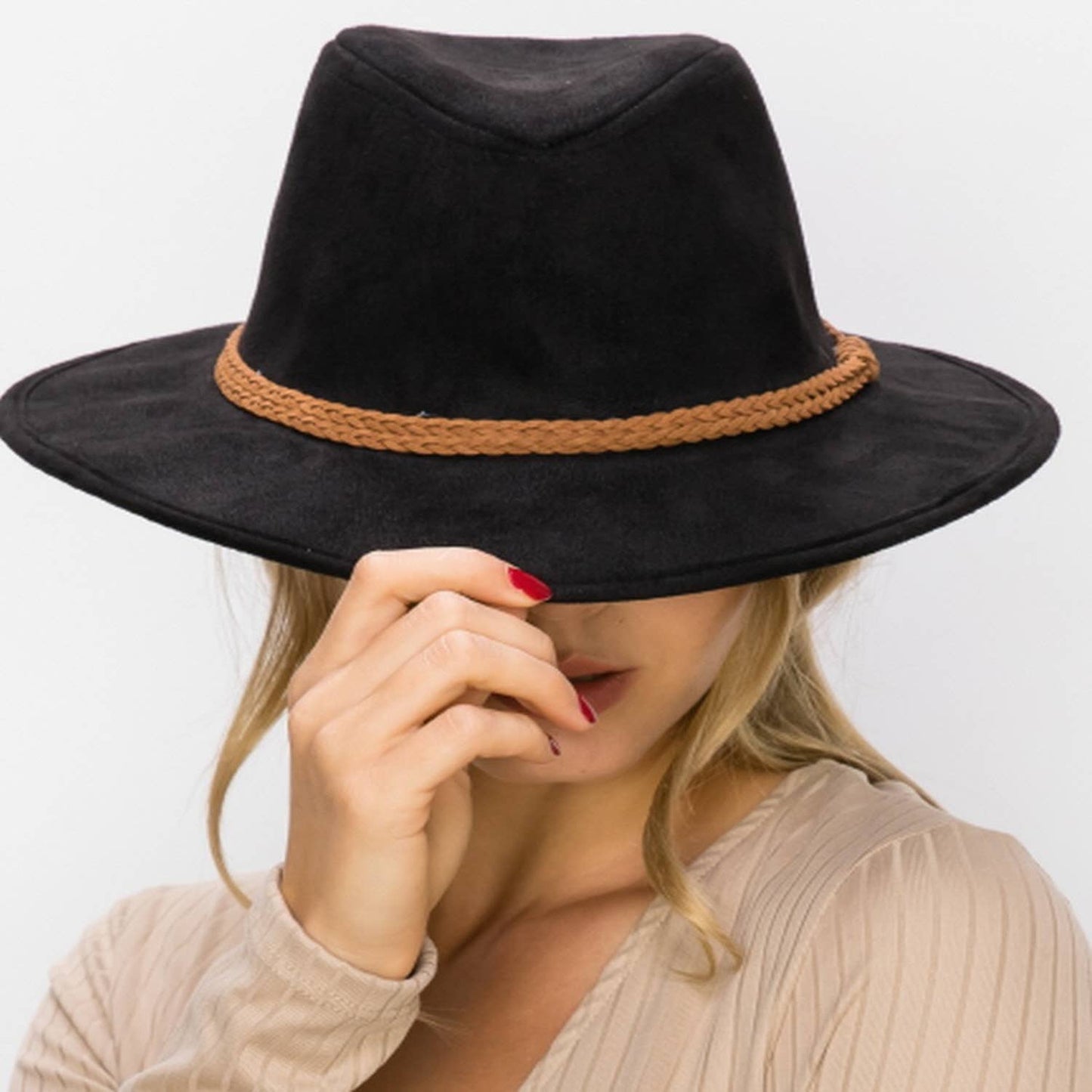 Stiff Brim Rancher Suede Hat W/ Braided Suede Belt